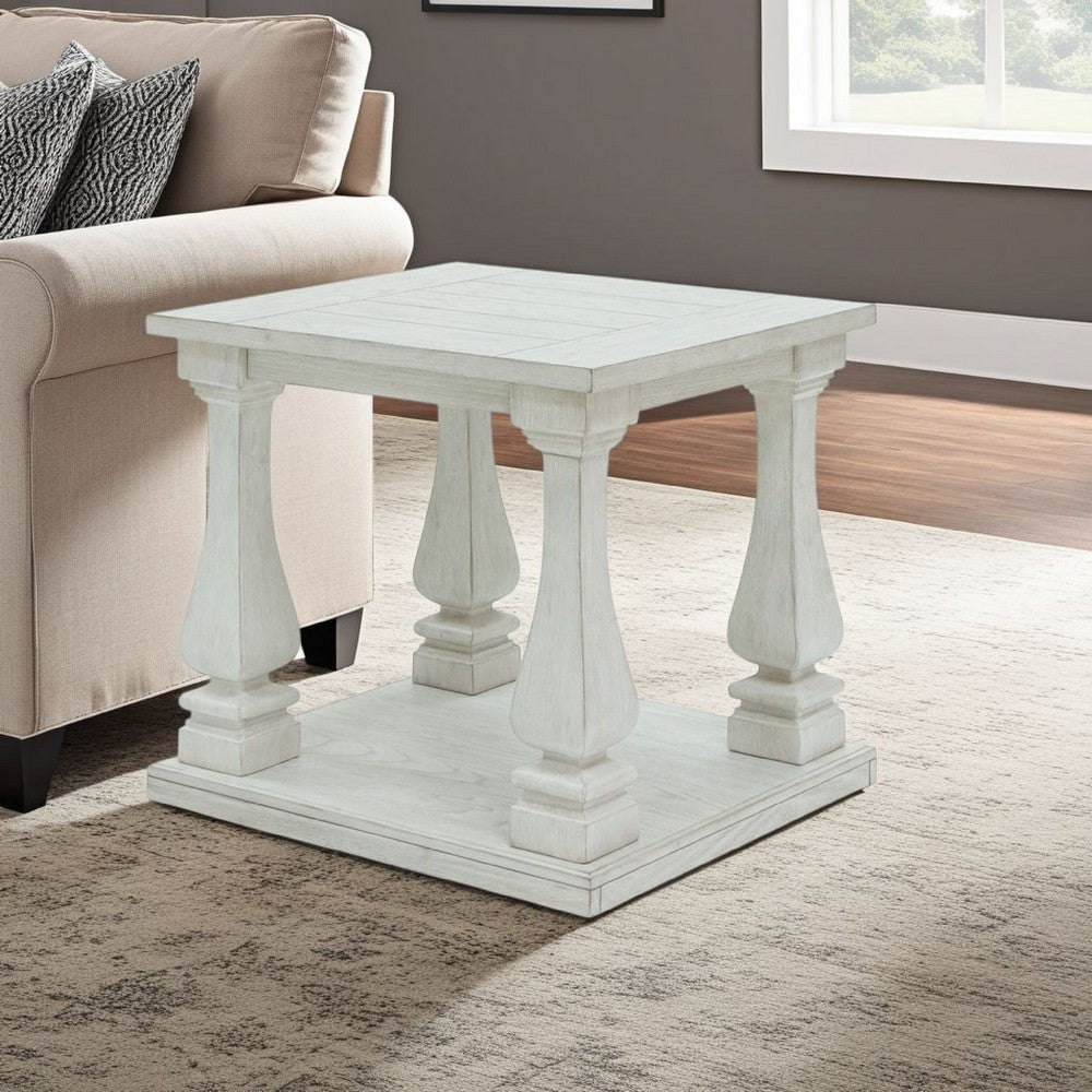 Ashley Dyne Side End Table | Plank Top | Baluster Legs | 27" White Hardwood