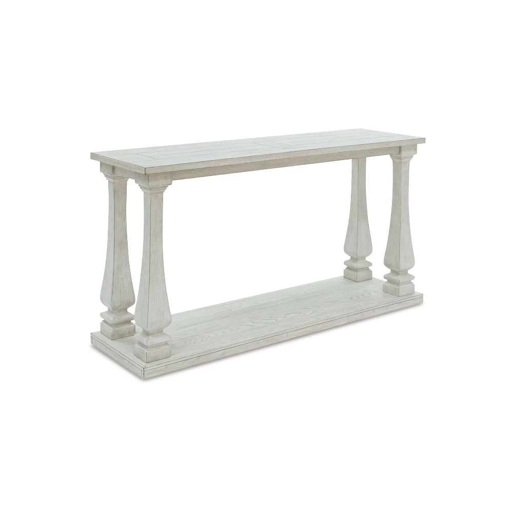 Ashley Dyne Sofa Console Table | Plank Top | Baluster Base | 60" White Wood