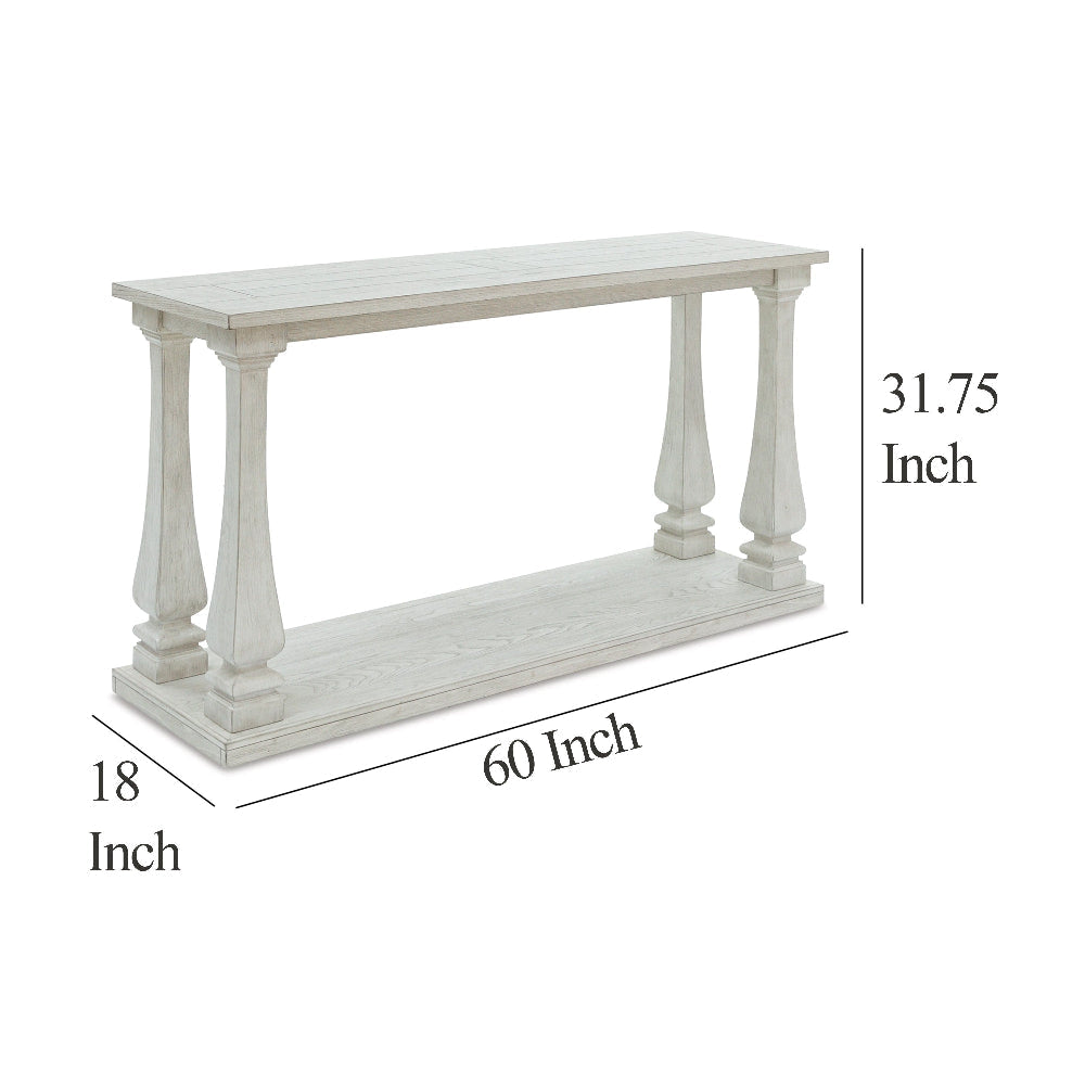 Ashley Dyne Sofa Console Table | Plank Top | Baluster Base | 60’’ White Wood BM327364