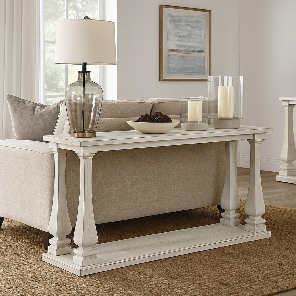 Ashley Dyne Sofa Console Table | Plank Top | Baluster Base | 60" White Wood