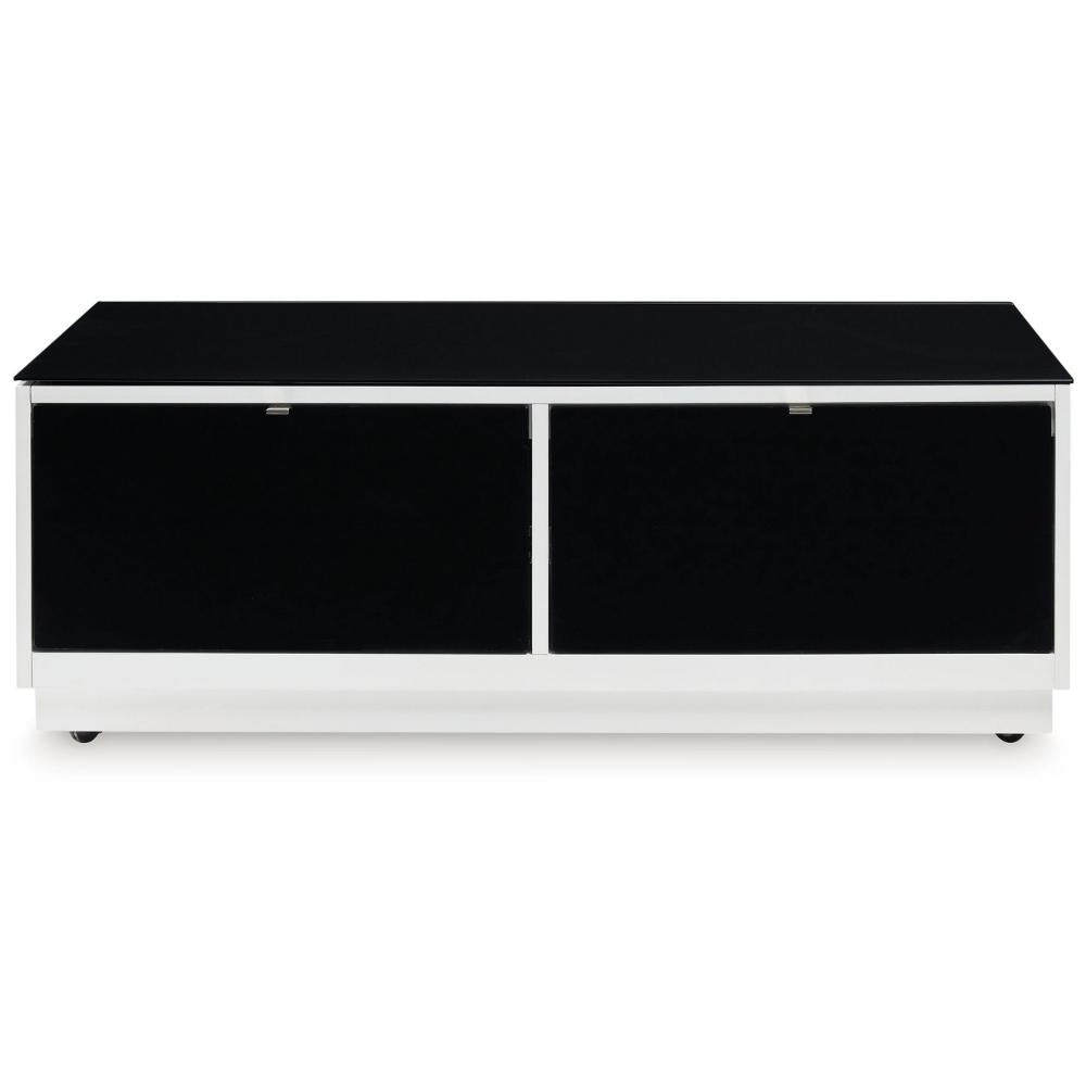 Ashley Tonny Cocktail Coffee Table | 2 Drawer | Black Glass Top | White Wood BM327368
