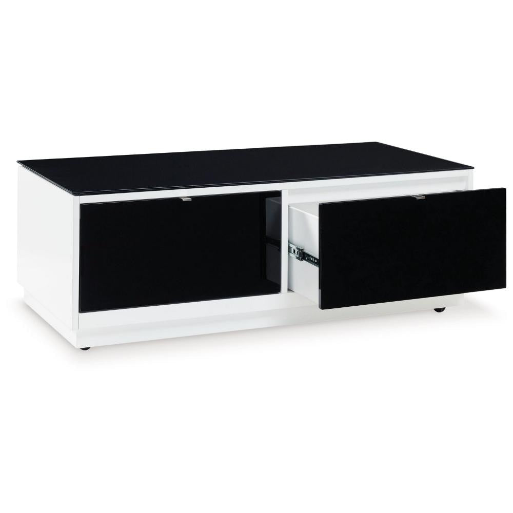 Ashley Tonny Cocktail Coffee Table | 2 Drawer | Black Glass Top | White Wood BM327368