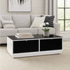 Ashley Tonny Cocktail Coffee Table | 2 Drawer | Black Glass Top | White Wood