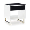 Ashley Tonny Side End Table | Drawer and Shelf | Black Glass | White | 22"