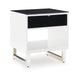 Ashley Tonny Side End Table | Drawer and Shelf | Black Glass | White | 22"