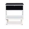 Ashley Tonny Side End Table | Drawer and Shelf | Black Glass | White | 22’’ BM327369