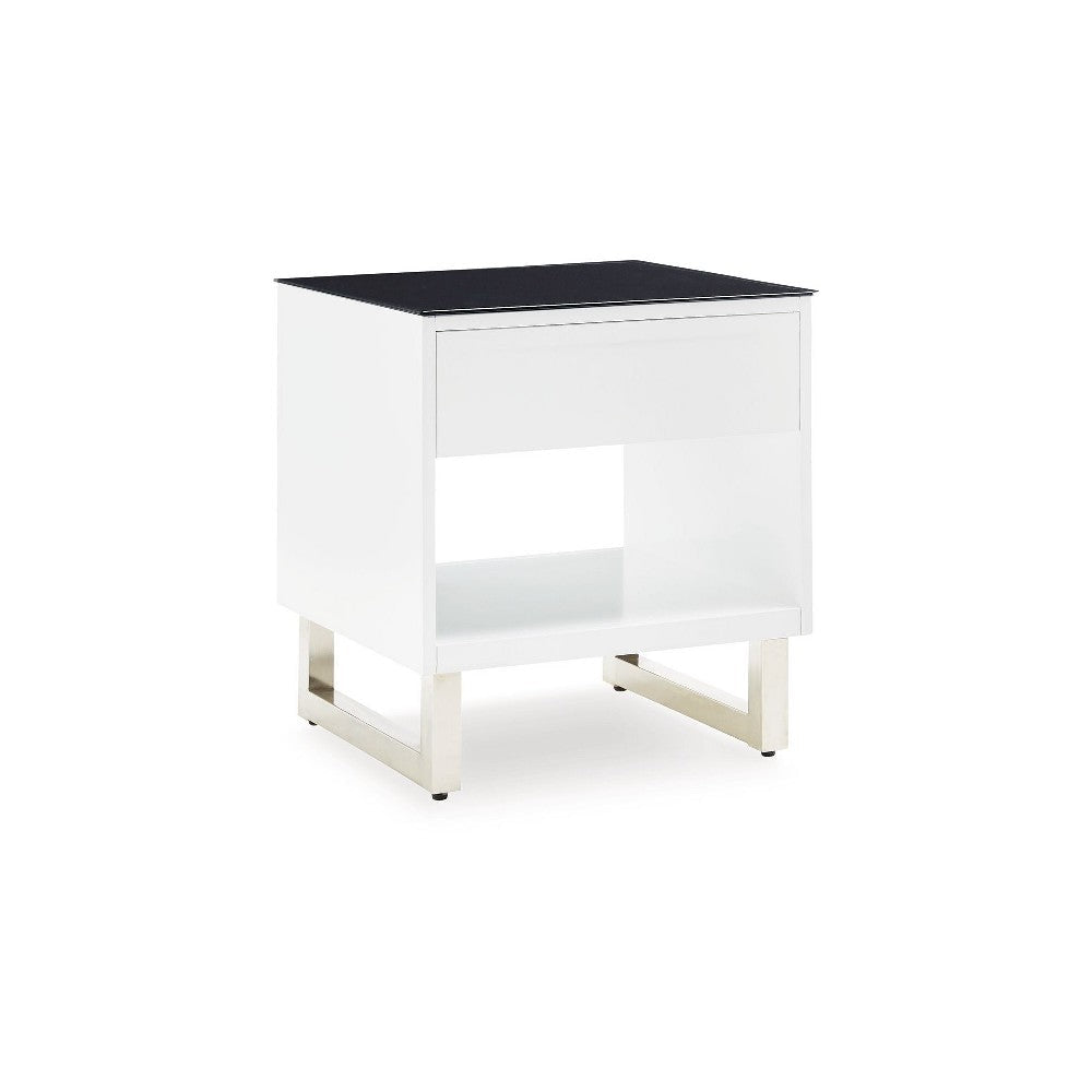 Ashley Tonny Side End Table | Drawer and Shelf | Black Glass | White | 22’’ BM327369