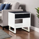 Ashley Tonny Side End Table | Drawer and Shelf | Black Glass | White | 22"