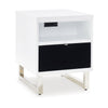 Ashley Tonny Chair Side Table | Dual USB Ports | Black Glass | White | 24"