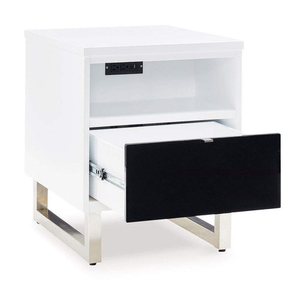 Ashley Tonny Chair Side Table | Dual USB Ports | Black Glass | White | 24’’ BM327370