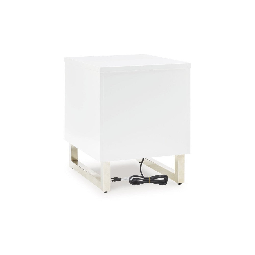 Ashley Tonny Chair Side Table | Dual USB Ports | Black Glass | White | 24’’ BM327370