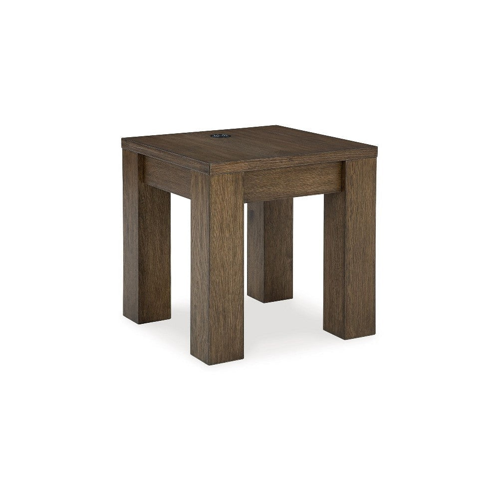 Ashley Wain Side End Table | Wireless Charging | Rectangular 24" Brown Wood