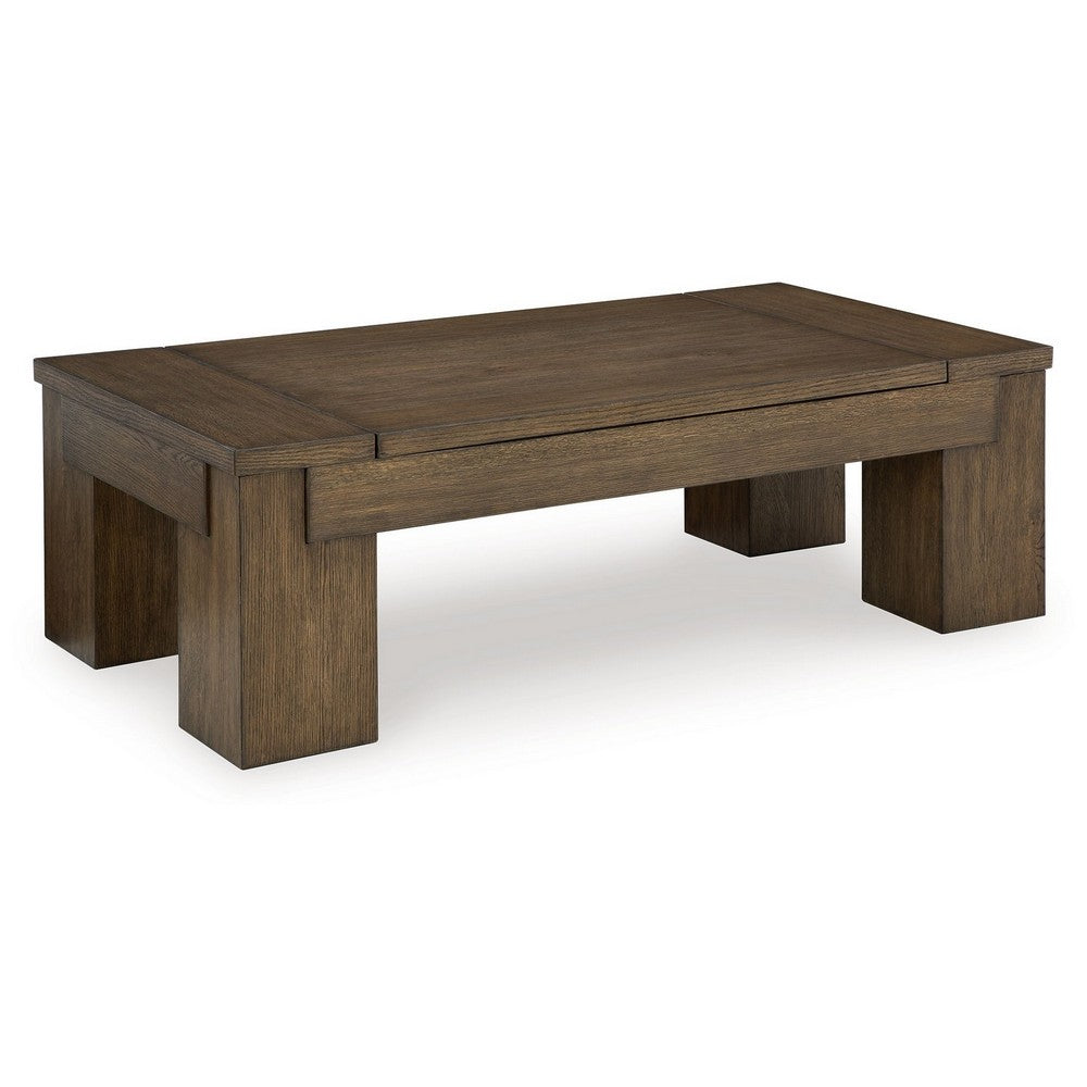 Ashley Wain Lift Top Cocktail Coffee Table | 54" Rustic Brown Solid Wood