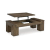 Ashley Wain Lift Top Cocktail Coffee Table | 54" Rustic Brown Solid Wood