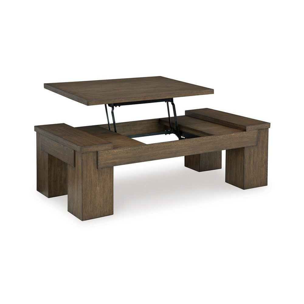 Ashley Wain Lift Top Cocktail Coffee Table | 54" Rustic Brown Solid Wood