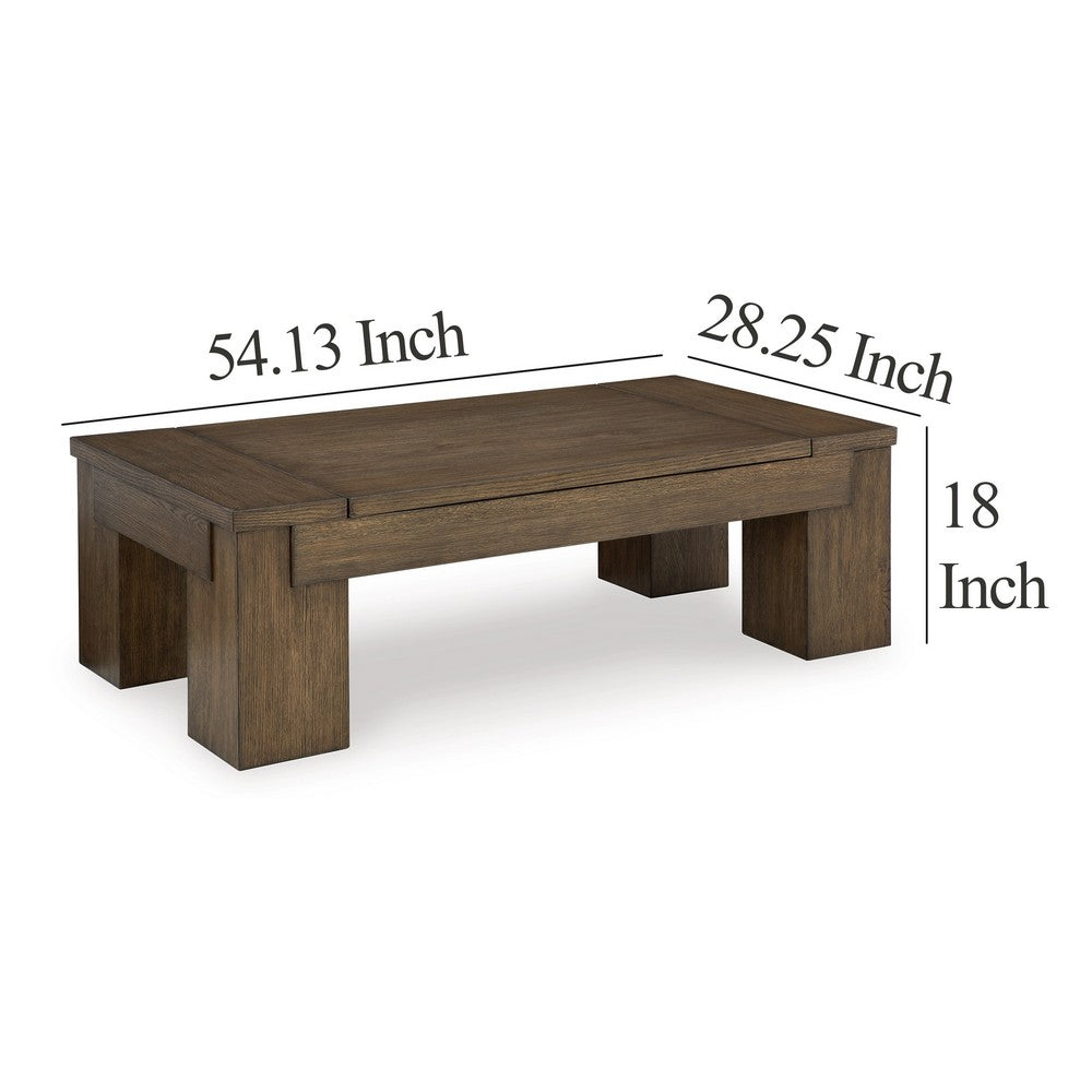 Ashley Wain Lift Top Cocktail Coffee Table | 54" Rustic Brown Solid Wood