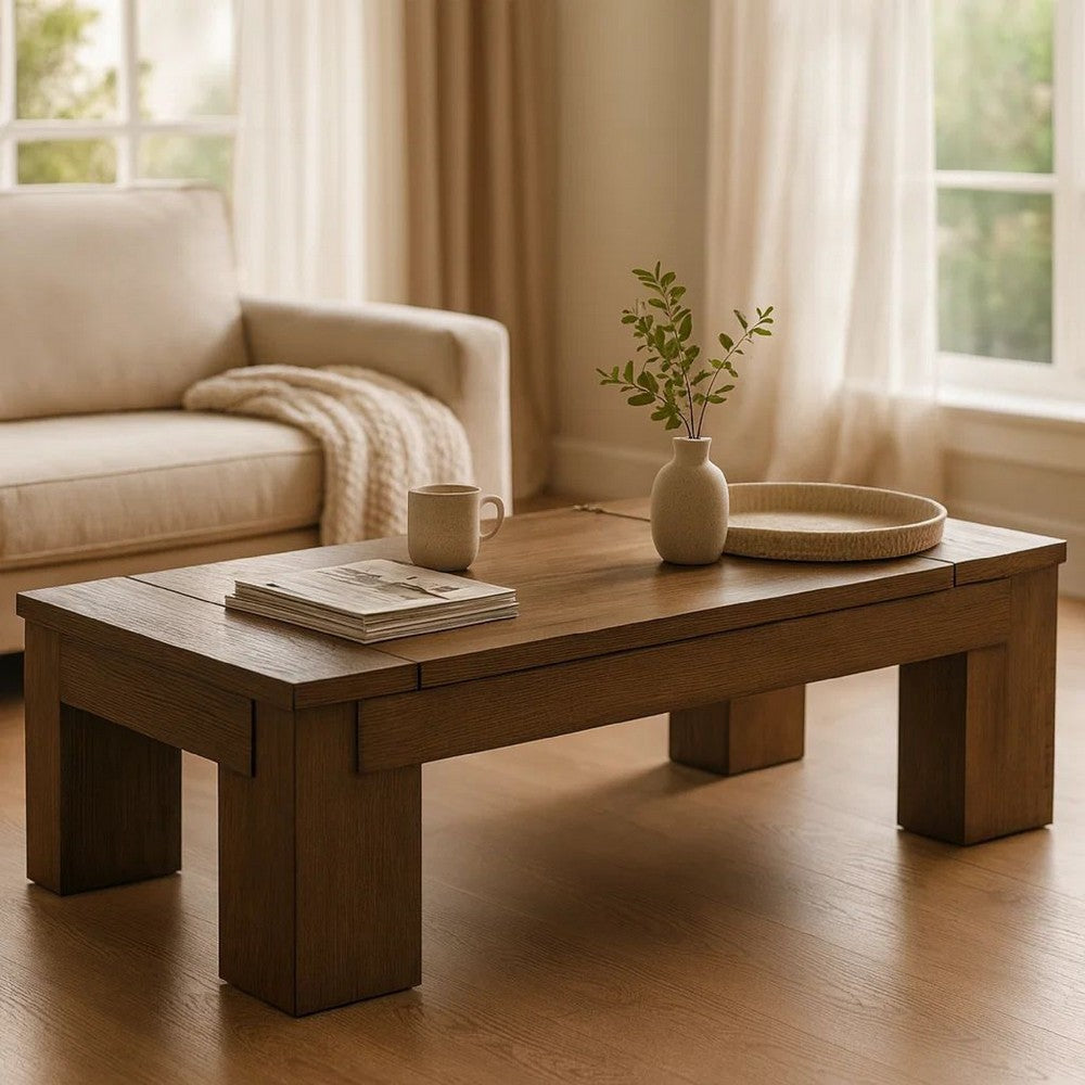 Ashley Wain Lift Top Cocktail Coffee Table | 54" Rustic Brown Solid Wood