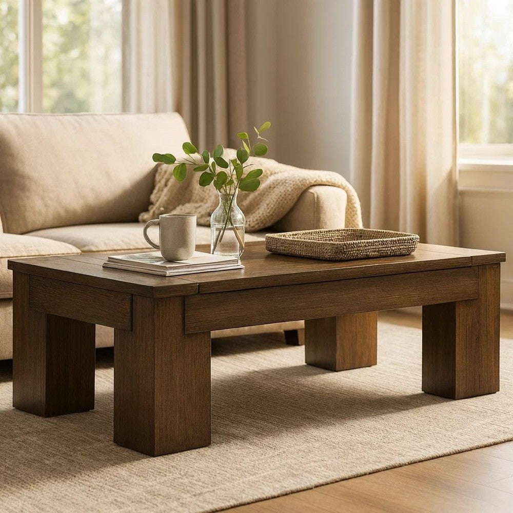 Ashley Wain Lift Top Cocktail Coffee Table | 54" Rustic Brown Solid Wood