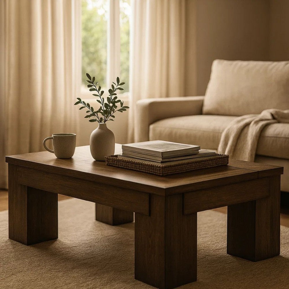 Ashley Wain Lift Top Cocktail Coffee Table | 54" Rustic Brown Solid Wood