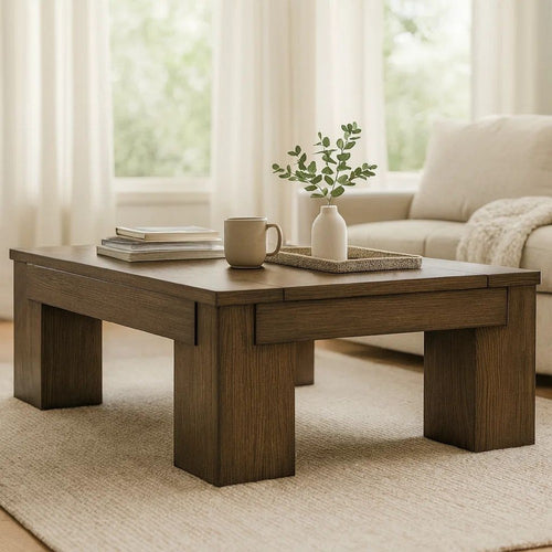 Ashley Wain Lift Top Cocktail Coffee Table | 54" Rustic Brown Solid Wood