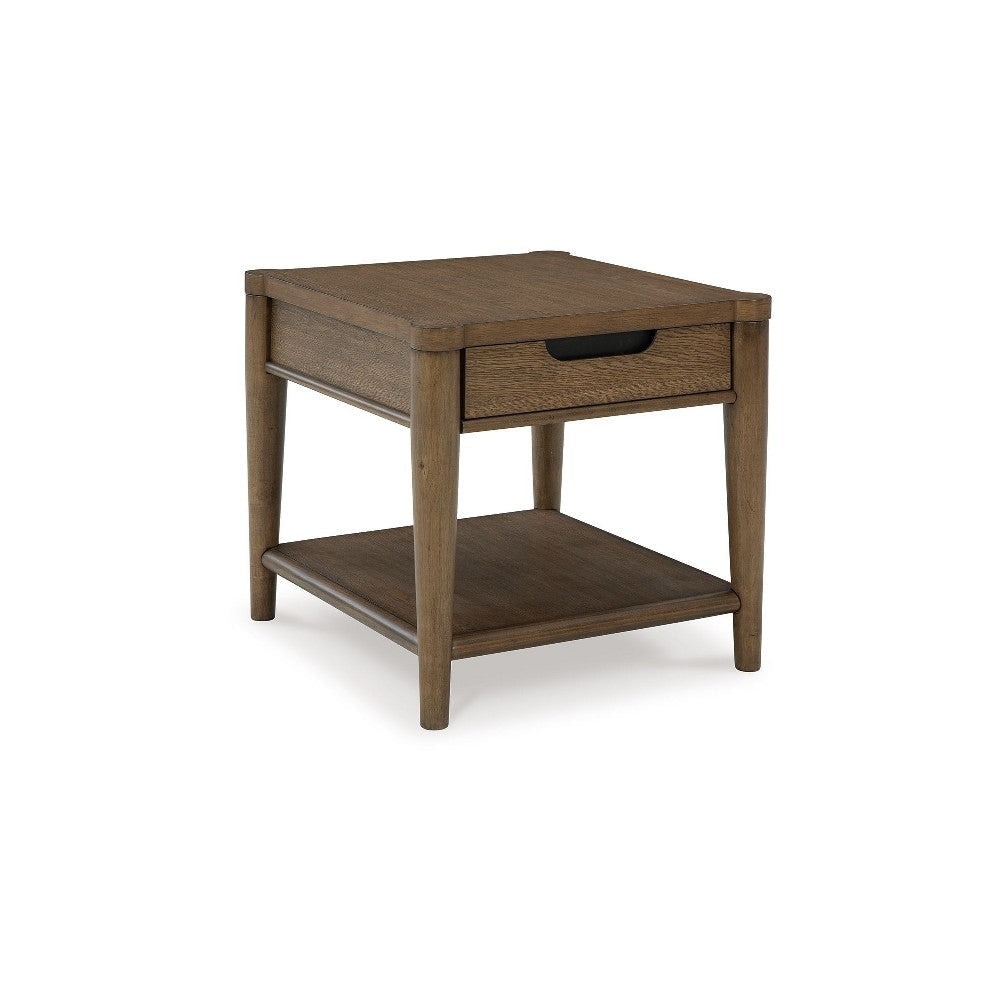 Ashley Howie Side End Table | Drawer and Shelf | Rectangular 26" Brown Wood