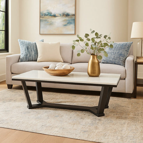 Ashley Fana Cocktail Coffee Table | Marble | Rectangular 48" Espresso Brown
