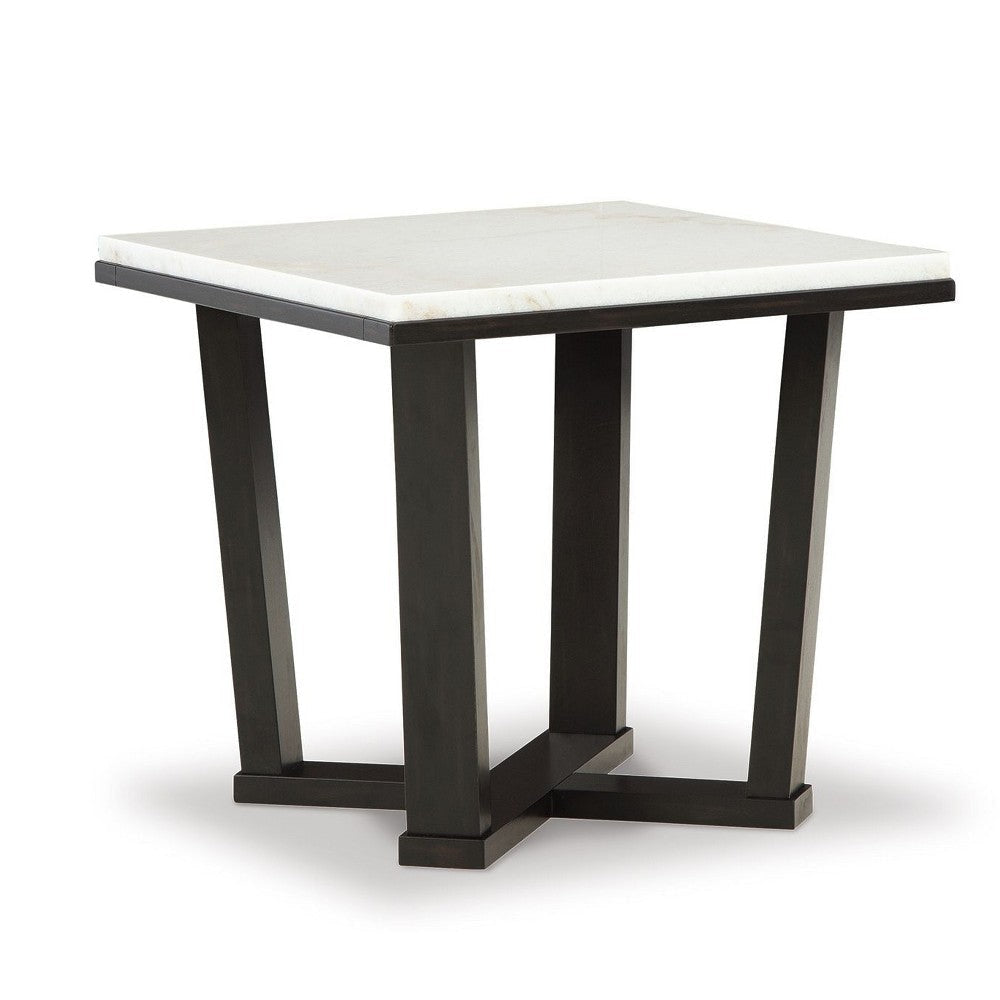 Ashley Fana Side End Table | White Marble Top | 24" Square | Espresso Brown