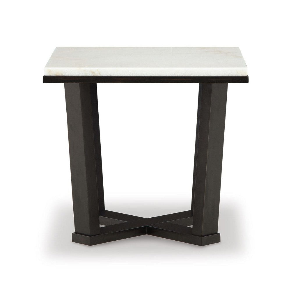 Ashley Fana Side End Table | White Marble Top | 24’’ Square | Espresso Brown BM327378