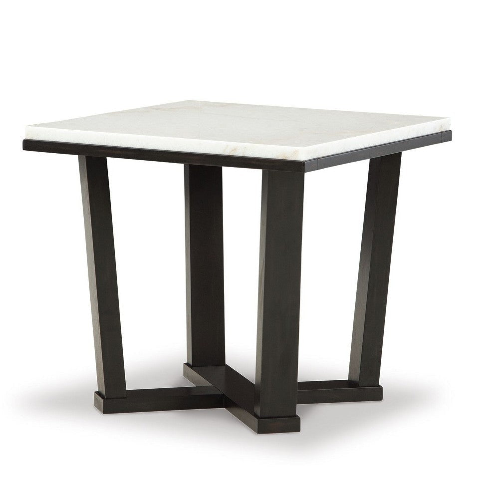Ashley Fana Side End Table | White Marble Top | 24’’ Square | Espresso Brown BM327378