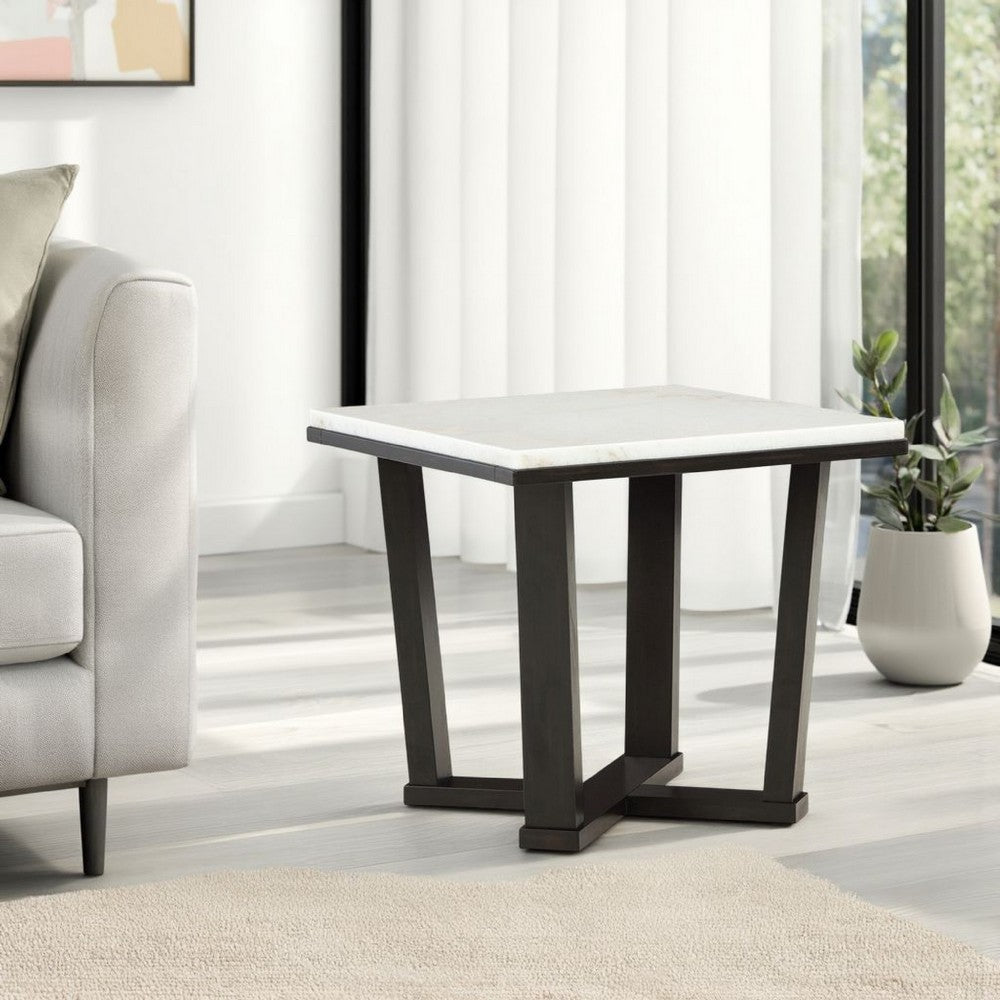 Ashley Fana Side End Table | White Marble Top | 24" Square | Espresso Brown