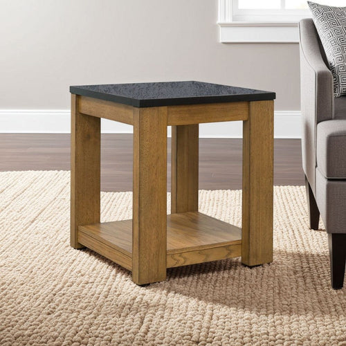 Ashley Enty Side End Table | Classic Faux Stone Top | 22" Light Brown Wood