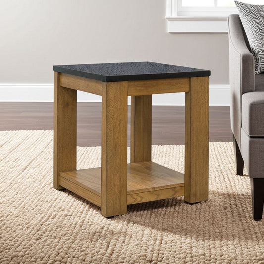 Ashley Enty Side End Table | Classic Faux Stone Top | 22" Light Brown Wood