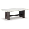 Ashley Haus Cocktail Coffee Table | Marble Top | Panel Legs | 52" Brown Wood