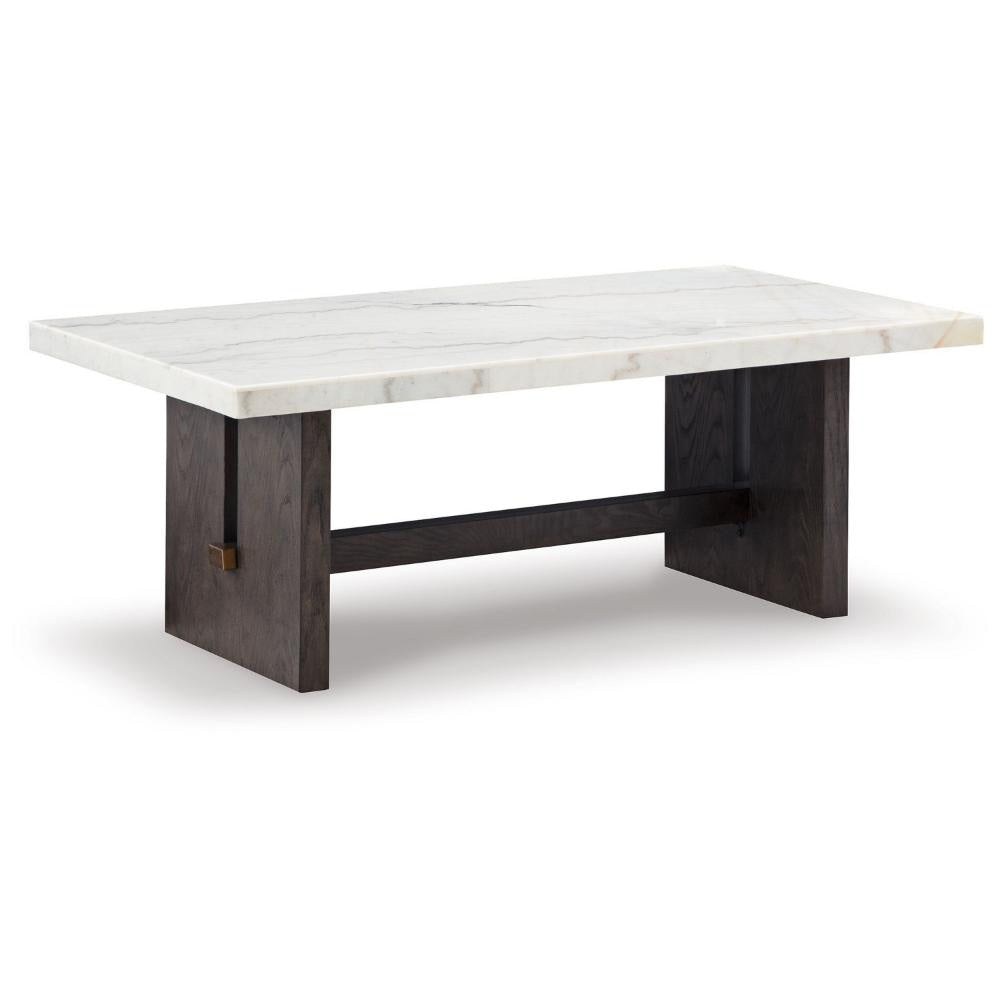 Ashley Haus Cocktail Coffee Table | Marble Top | Panel Legs | 52" Brown Wood