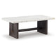 Ashley Haus Cocktail Coffee Table | Marble Top | Panel Legs | 52" Brown Wood