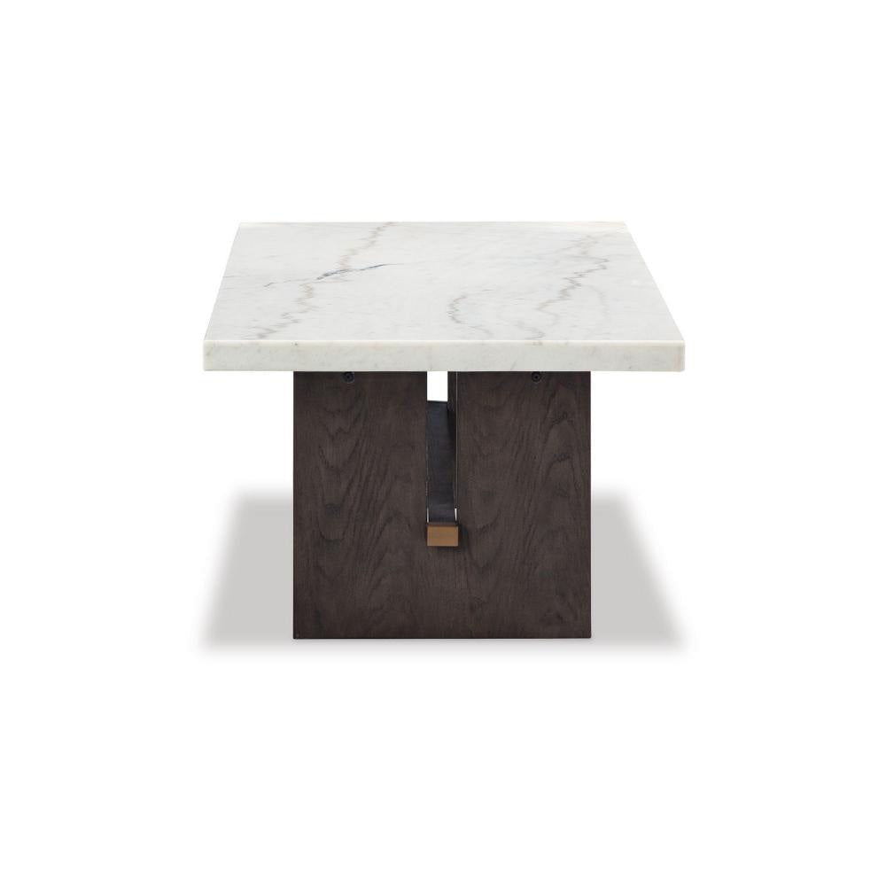 Ashley Haus Cocktail Coffee Table | Marble Top | Panel Legs | 52’’ Brown Wood BM327381