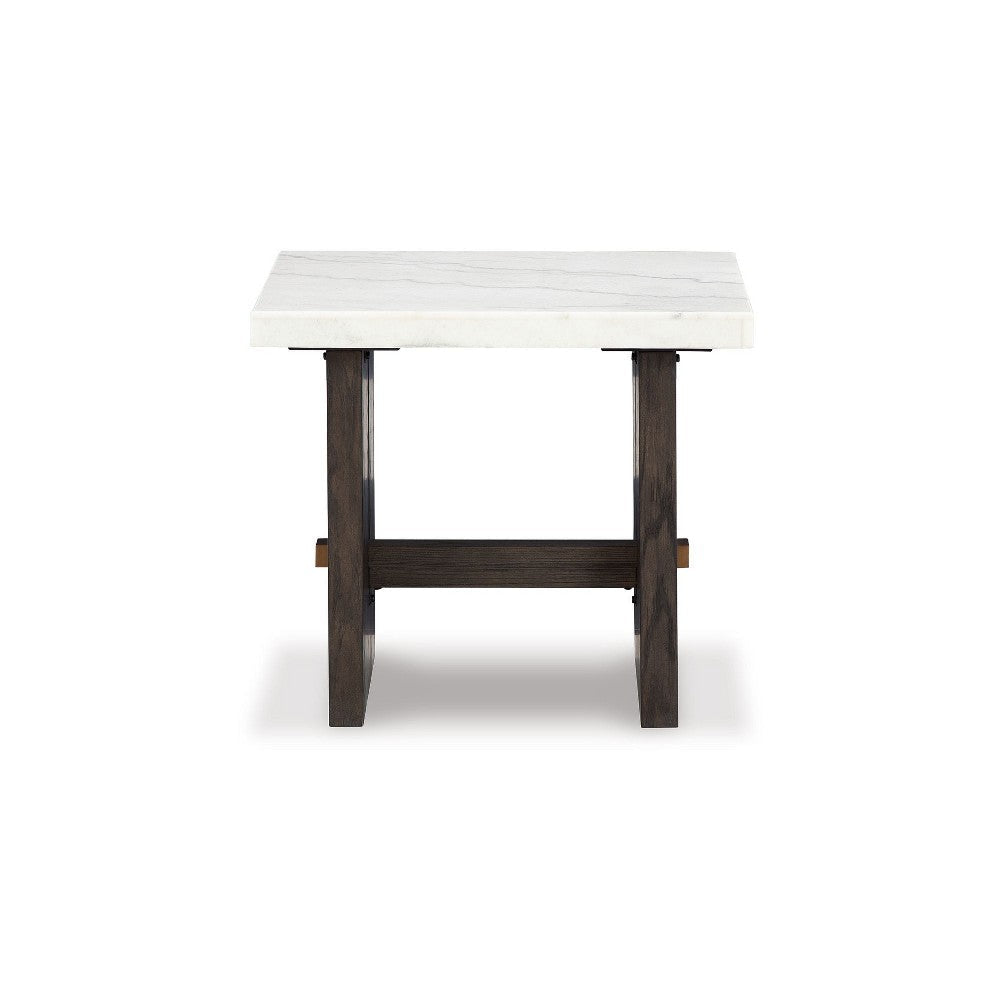 Ashley Haus Side End Table | Marble Top | Panel Legs | 26’’ Brown Solid Wood BM327382