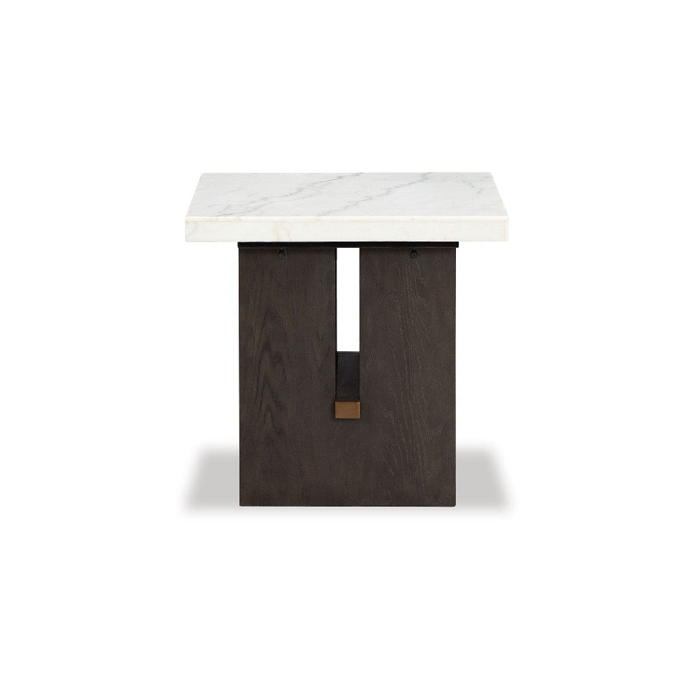 Ashley Haus Side End Table | Marble Top | Panel Legs | 26’’ Brown Solid Wood BM327382