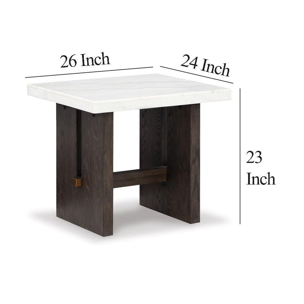Ashley Haus Side End Table | Marble Top | Panel Legs | 26’’ Brown Solid Wood BM327382