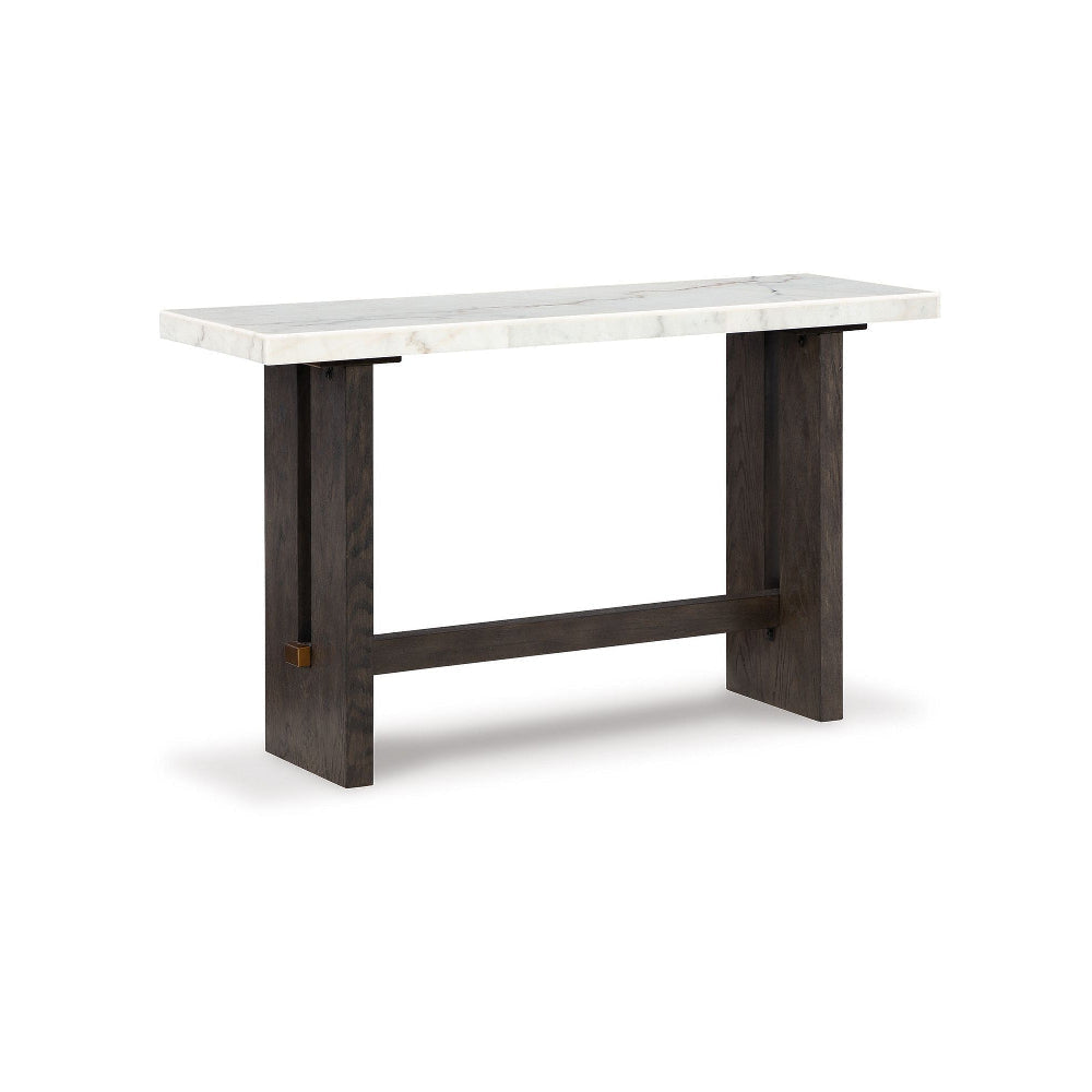 Ashley Haus Sofa Console Table | Marble Top | Panel legs | 52" Brown Wood