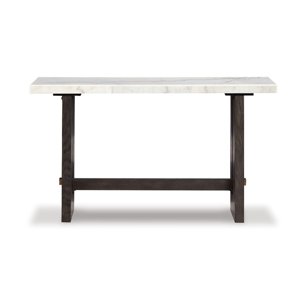 Ashley Haus Sofa Console Table | Marble Top | Panel legs | 52’’ Brown Wood BM327383