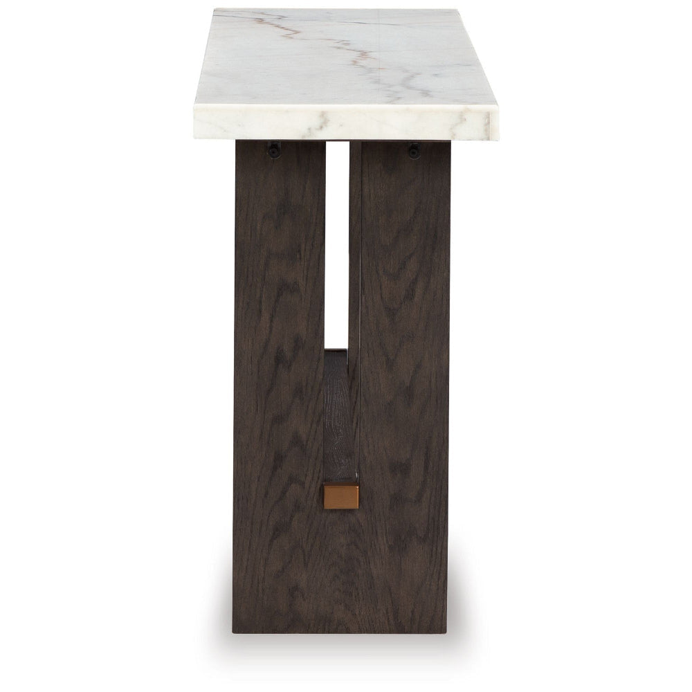 Ashley Haus Sofa Console Table | Marble Top | Panel legs | 52’’ Brown Wood BM327383