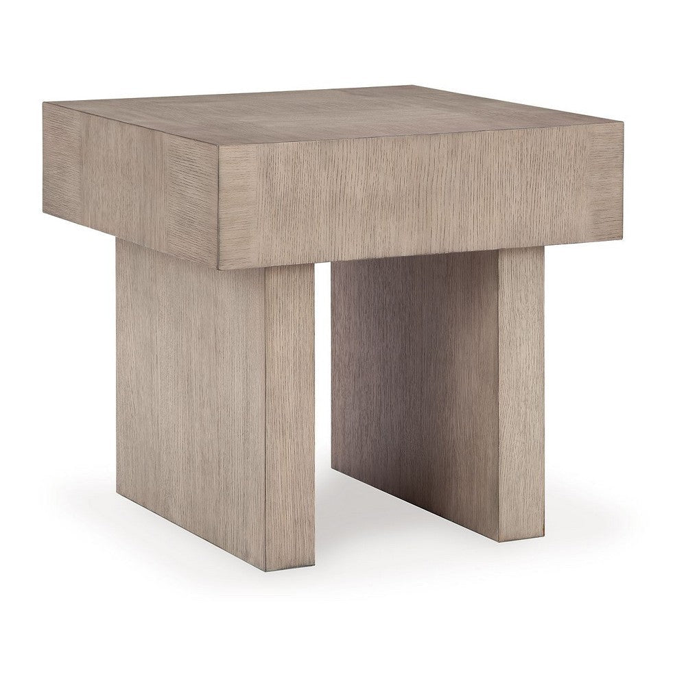 Ashley Laina Side End Table | Light Grayish Brown Hardwood | Square 26"