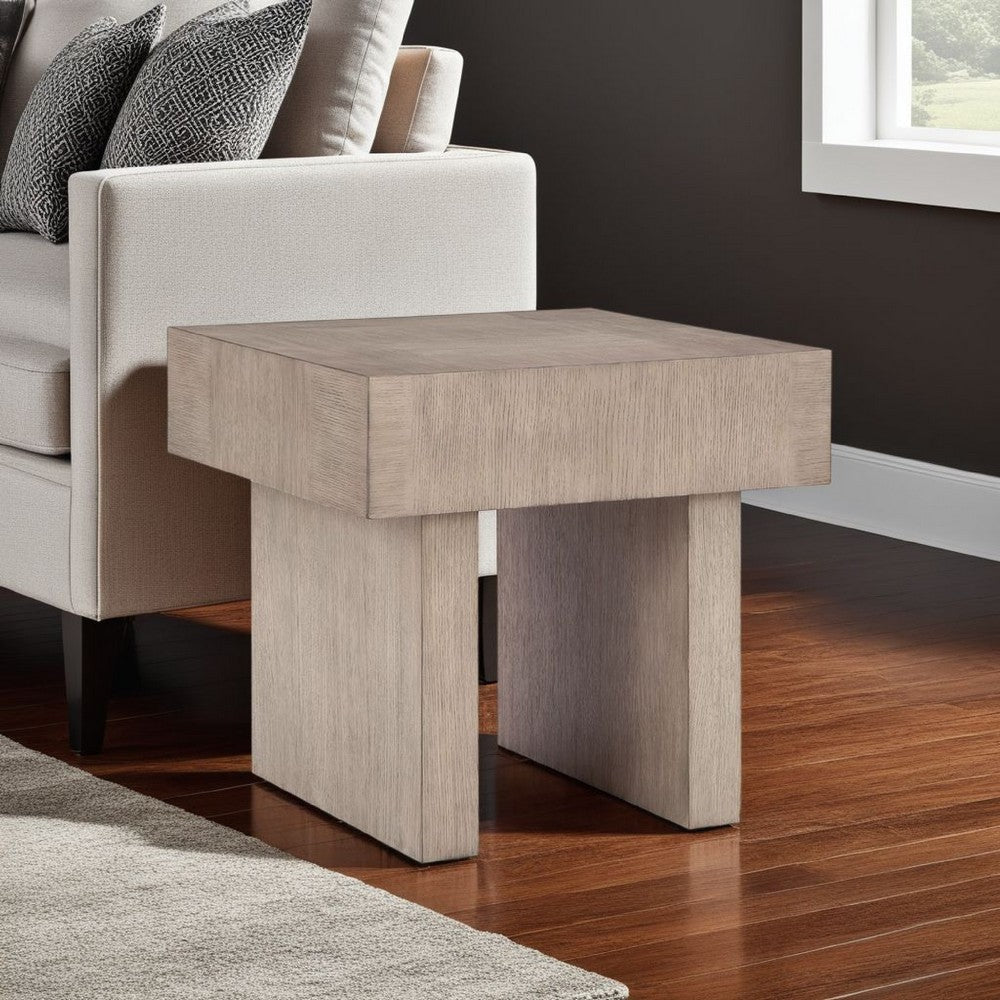 Ashley Laina Side End Table | Light Grayish Brown Hardwood | Square 26"