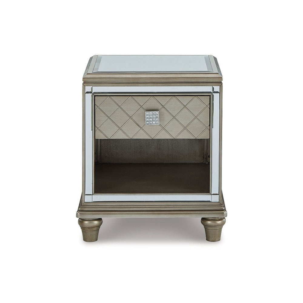 Ashley Vanna Side End Table | 1 Drawer | 1 Open Shelf | Platinum Wood | 24’’ BM327392