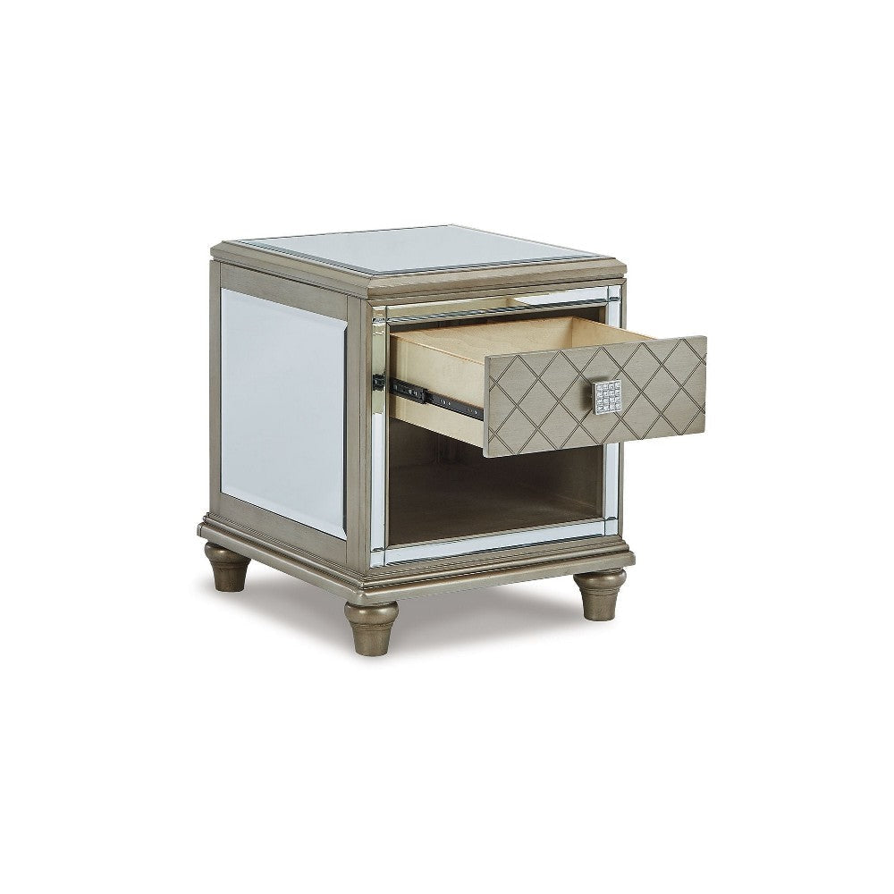 Ashley Vanna Side End Table | 1 Drawer | 1 Open Shelf | Platinum Wood | 24’’ BM327392