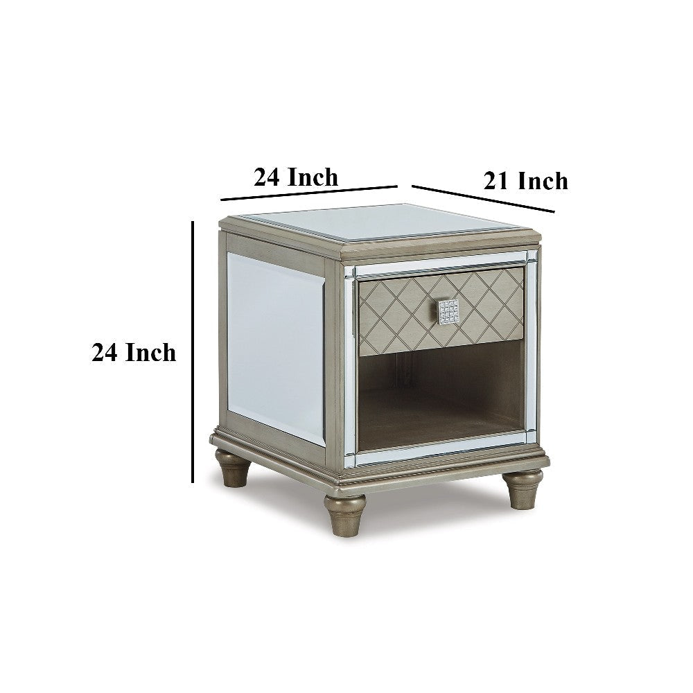 Ashley Vanna Side End Table | 1 Drawer | 1 Open Shelf | Platinum Wood | 24’’ BM327392