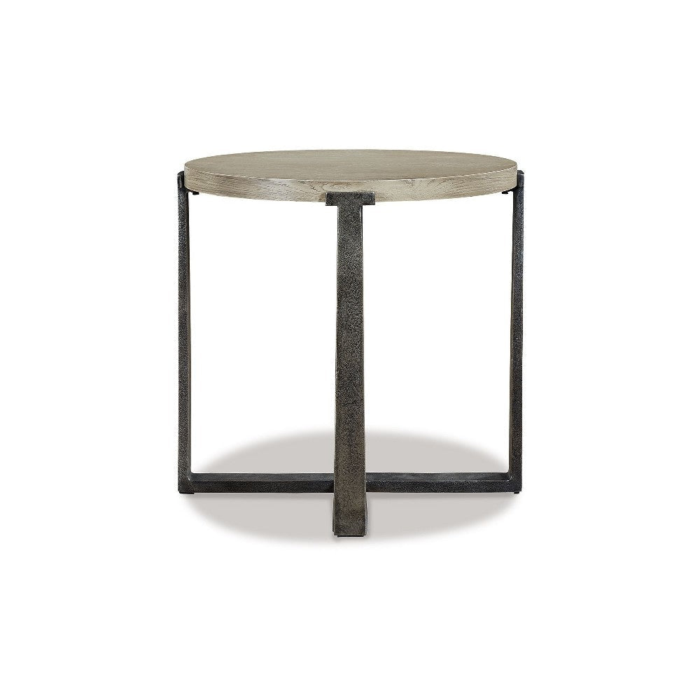 Ashley Dalen Side End Table | Round Gray Oak Veneer Top | Metal Base | 24’’ BM327394