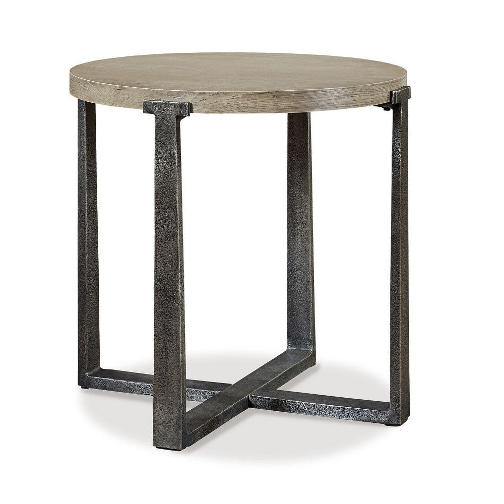 Ashley Dalen Side End Table | Round Gray Oak Veneer Top | Metal Base | 24’’ BM327394
