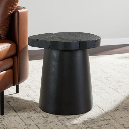 Ashley Wim Side End Table | Live Edge Black Acacia Wood | Metal | Round 23"
